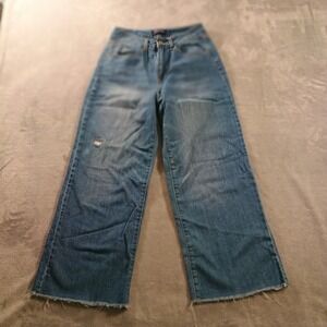 WAX Jean Jeans Juniors 3/26 Blue High Rise Wide Leg 27x24 Distressed Denim